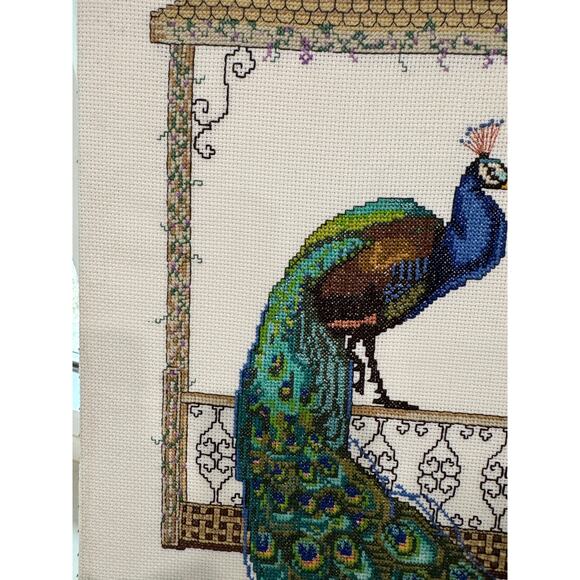 Counted Crosstitch Peacock Ready to Frame 14x20 Inches Handmade - Picture 3 of 7
